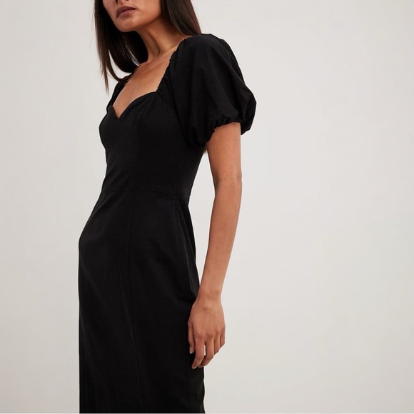 Na-kd and Lydia Tomlinson Sweetheart Black Linen Blend Dresss - Picture 5 of 6